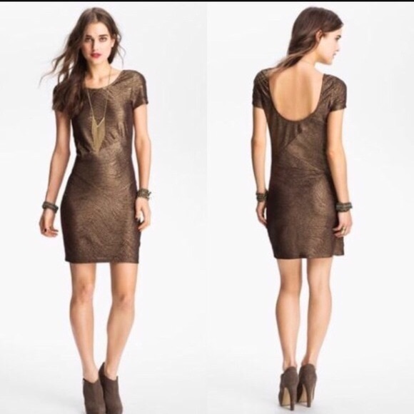 Free People Moonage Daydream Bronze Metallic Party Dress Size Small - Picture 8 of 15